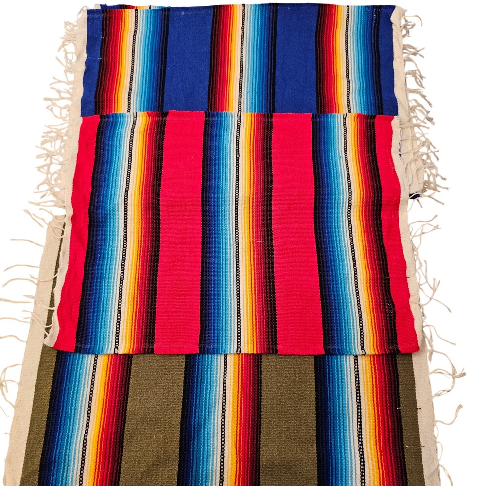 El Paso Saddleblanket Co Serape Stripe Woven Placemats Red Blue Olive 14x18 Set6